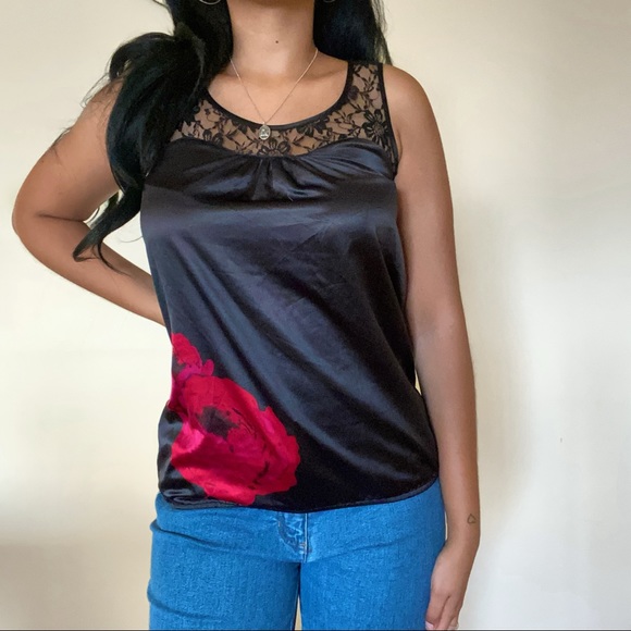 Lace Tank Top with Red Rose - Picture 2 of 4